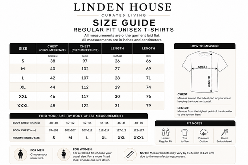 Linden House hand embroidered cotton t-shirt size and fit guide