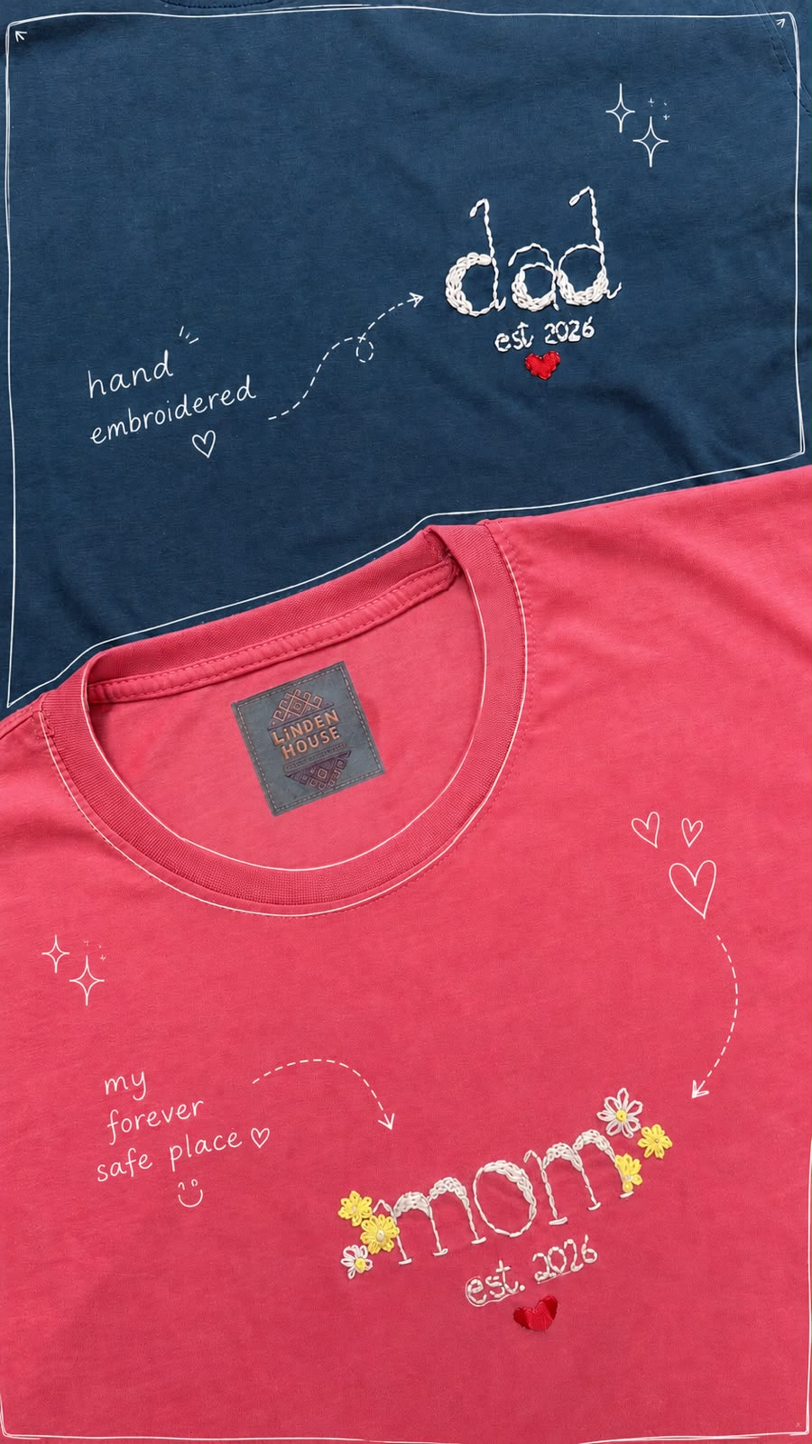 Hand embroidered Dad Tee fabric detail showing 220 GSM cotton texture